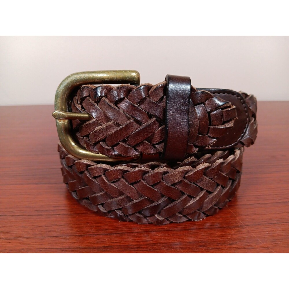 VTG Cole Haan Braided Woven Leather Belt 40/100 Brown Brass Buckle A09964 1.25"